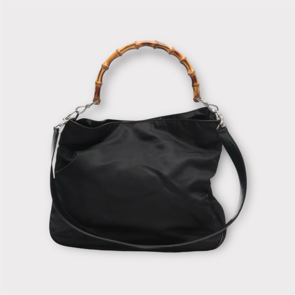 GUCCI Diana Large Black Nylon Bamboo Handle Shoulder Bag. - Picture 6 of 16